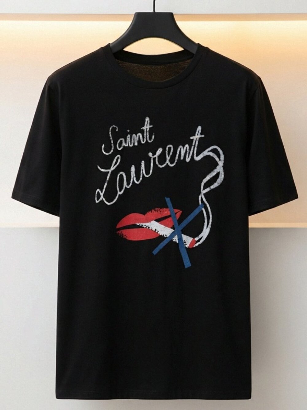 Vintage French Luxury Fashion Lips Cigarette Graphic T-Shirt